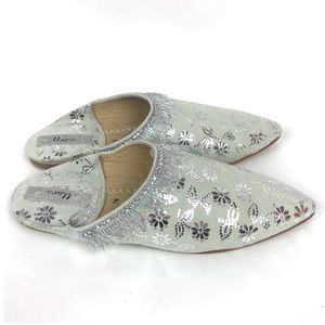 Llani Silver Metallic Fringe Slides Size 6